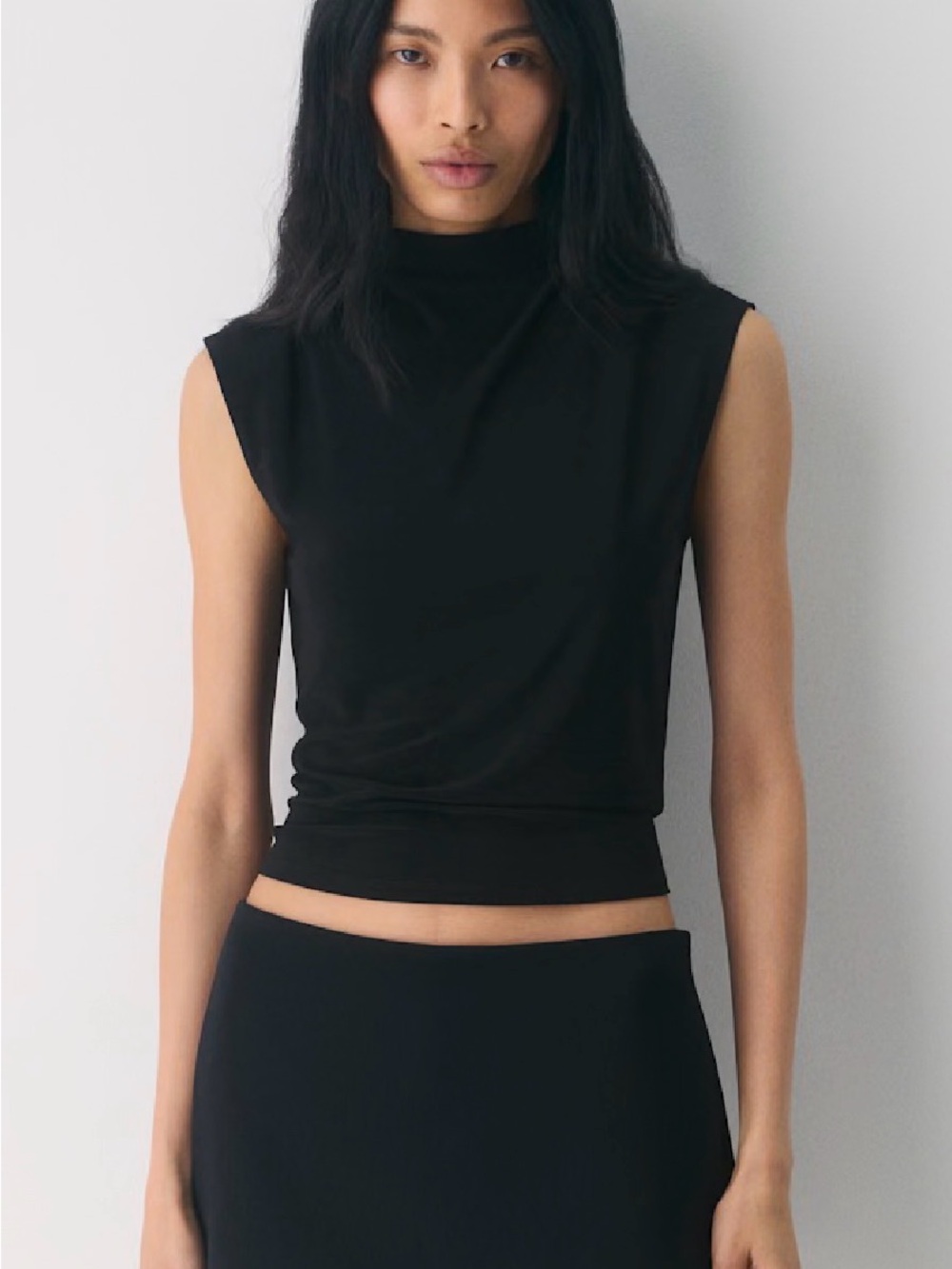 Sleeveless Mock Neck Black Women's Top